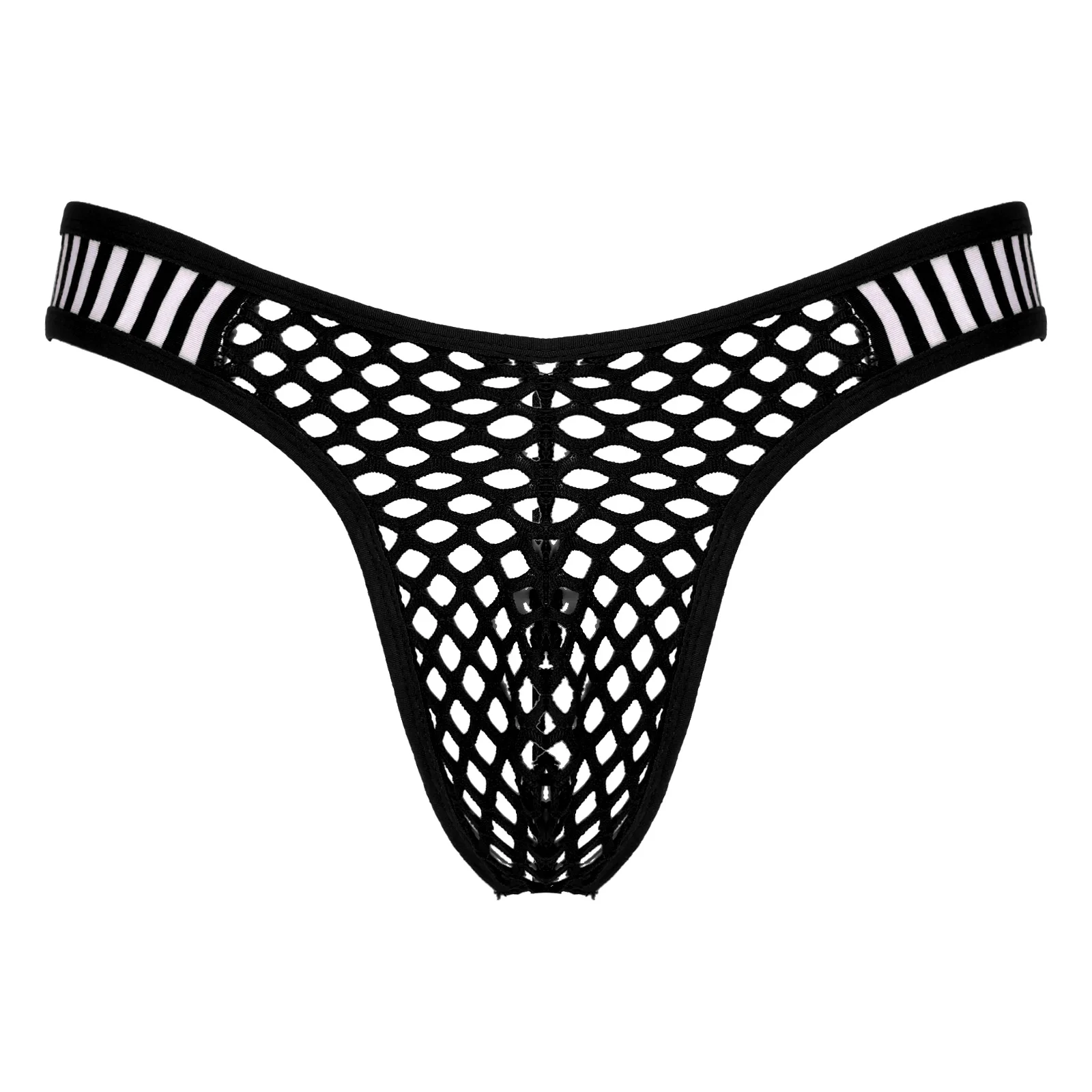 Men's Panties See-through Fishnet Briefs Low Waist Striped Elastic Waistband Thongs Hollow Out Bulge Pouch Underpants Underwear mens underwear