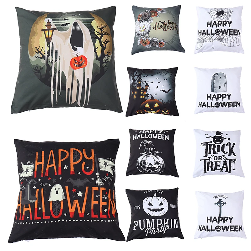 NEW Halloween Pumpkin Cotton Linen Throw Pillow Case Cushion Cover Home Sofa Decor 45cmX45cm