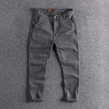 

2020 new arrival Denim Khaki trend youth Capris European and American slim men's tapered casual pants for promotion 012