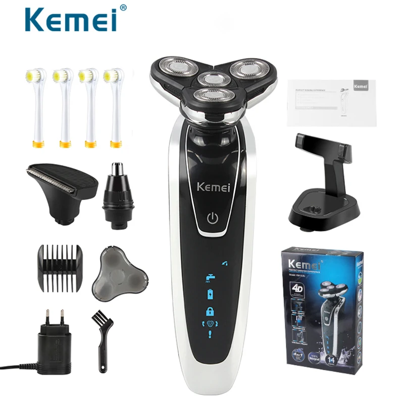 Kemei 4 лезвия электробритва бритва триммер для носа Борода волос ЖК дисплей