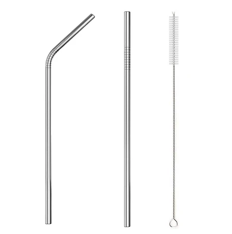 Reusable Metal Drinking Straws 304 Stainless Steel Straw Sturdy Bent Straight Straw with Cleaning Brush Bar Party Acce