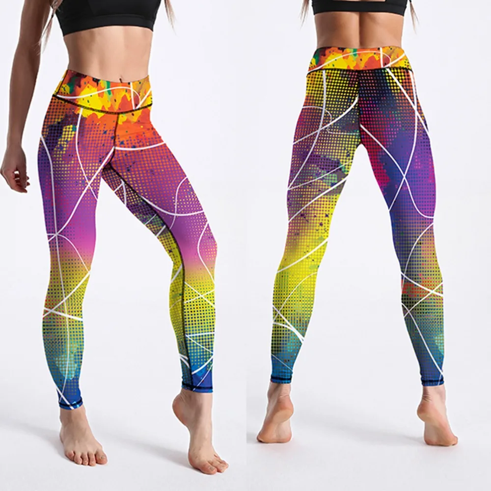 Qickitout 12% Spandex High Waist Digital Printed Fitness Leggings Push Up Sport GYM Leggings Women gym leggings