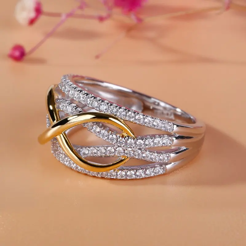 USTAR блестящие cz золотые бесконечные кольца для женщин новые ювелирные изделия кубический цирконий палец женские кольца для помолвки Bijoux Bague Anel