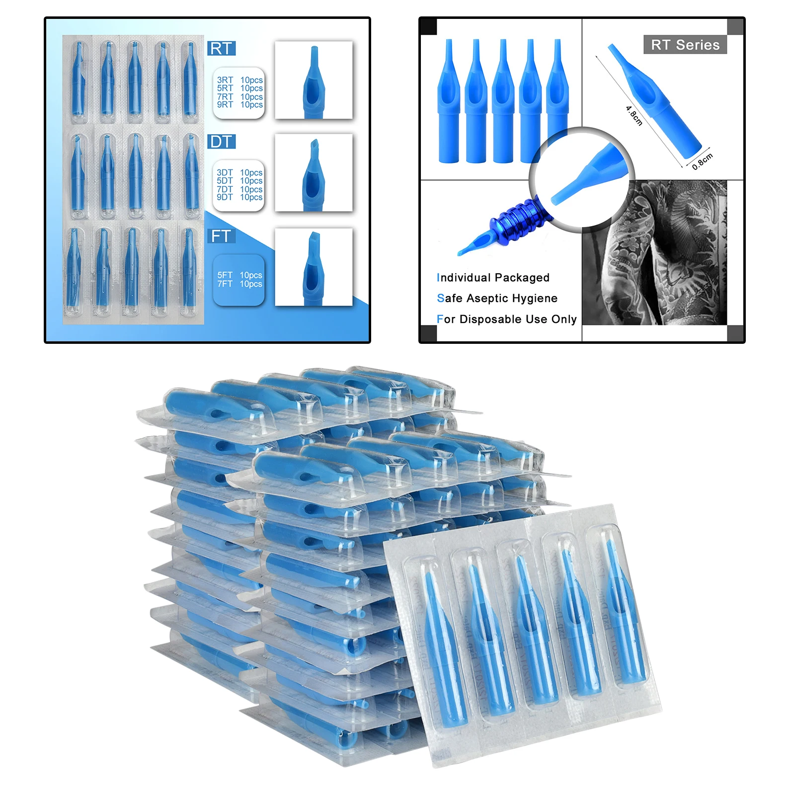 

100pcs Tattoo Needles Disposable Sterile Mixed Sizes 3/5/7/9RL 5/7/9RS 5/7