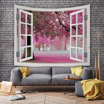 

Tapestry simple modern window scenery tapestry art tapestry outside the window city night view room layout background cloth