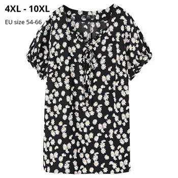 

Plus Size 10XL 9XL 8XL 7XL Women Short Sleeves Summer T-shirts Femme Daisy Floral Print Chiffon Clothing Oversized Causal Shirts