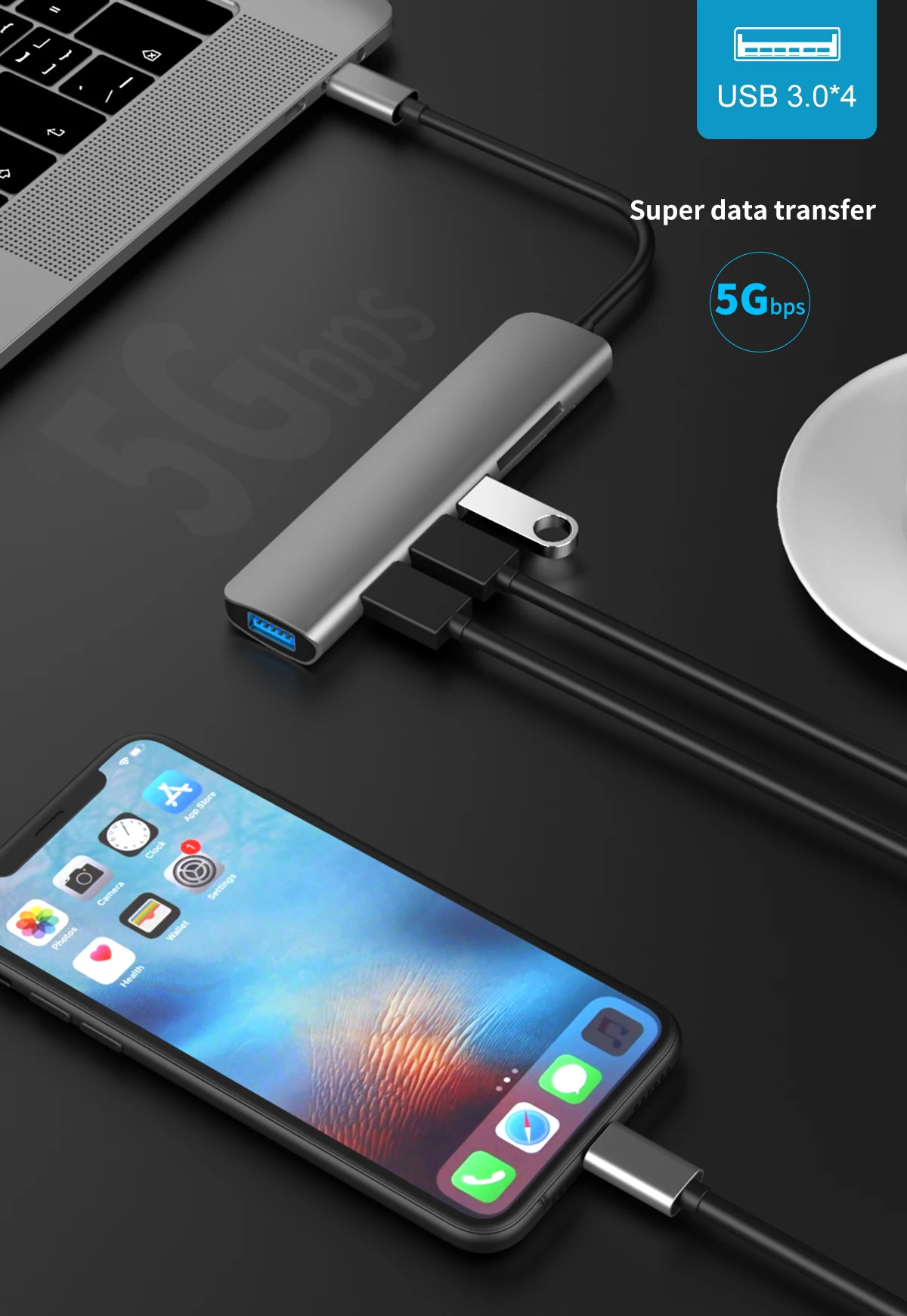 USB 3.1 Type-C Hub To HDMI Adapter 4K Thunderbolt 3 USB C Hub with Hub 3.0 TF SD Reader Slot PD for MacBook Pro/Air/Huawei Mate