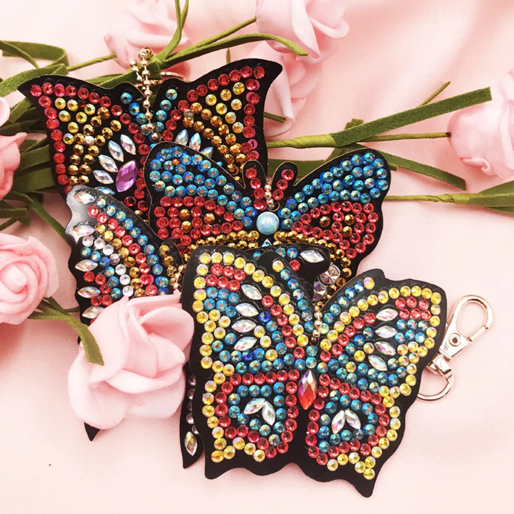 

4Pcs Pendant Craft Shining Butterfly Kids Diamond Painting Full Drill Simulation Keychain Set DIY Handmade Colourful Hanging