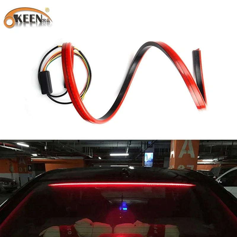 

OKEEN Super Bright Red Flowing Flashing Additional Car Third Brake Light Tail High Mount Stop Lamp 12V Car LED Turn Signal Strip