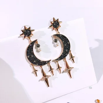 

High quality SWA star moon Gold Pendant Earrings with black women's Fashion Earrings