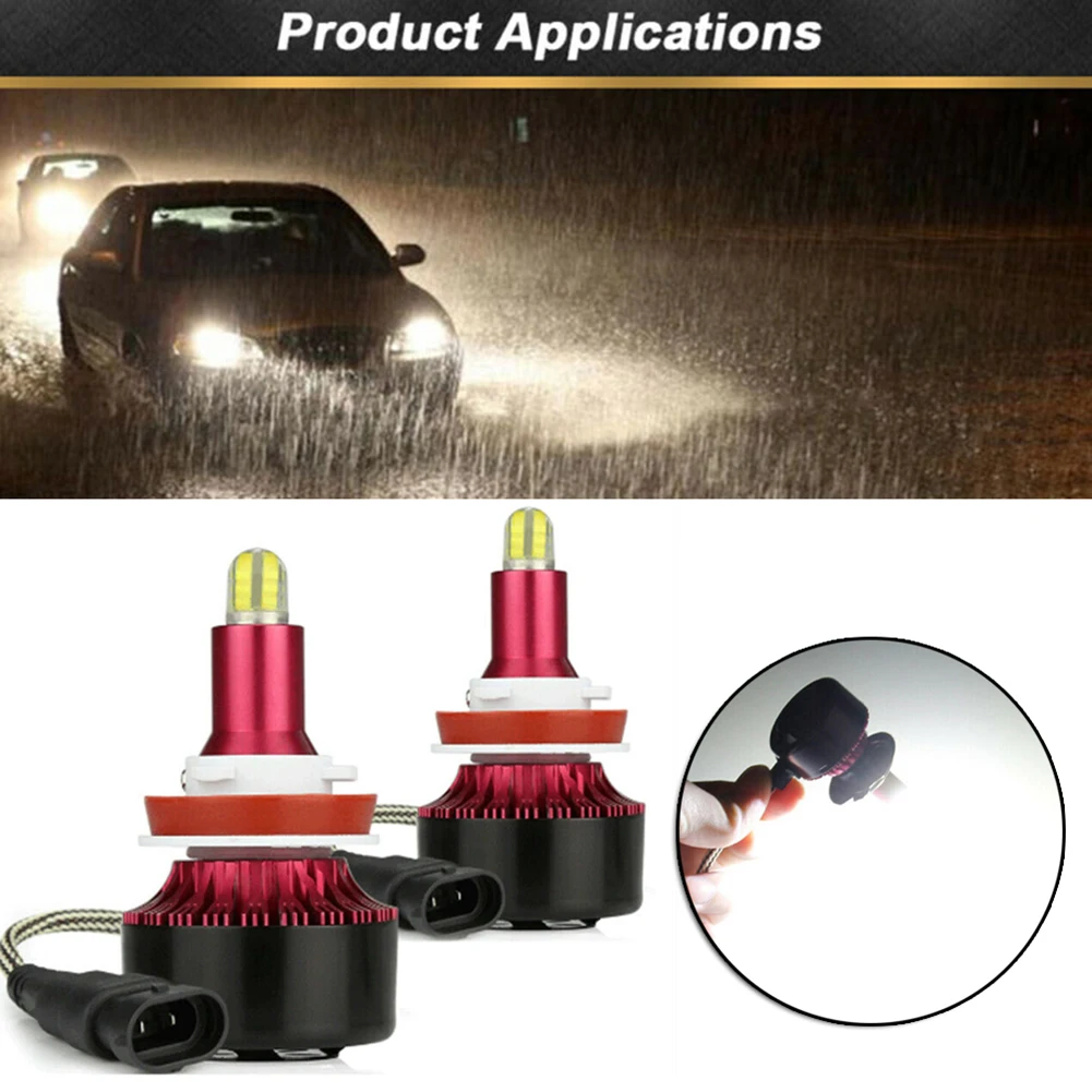 

Universal 12V-24V 2pcs 8-sides H11 H9 H8 White 6000K LED Headlight Bulbs Fog Light Lamp 360 Degree Super Bright Car Accessories