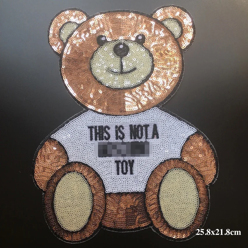 1Pcs New Fashion Large Cute Bear Sequins Patches Iron on Applique Patches For Clothing DIY Clothes Sewing Accessory CXBT131