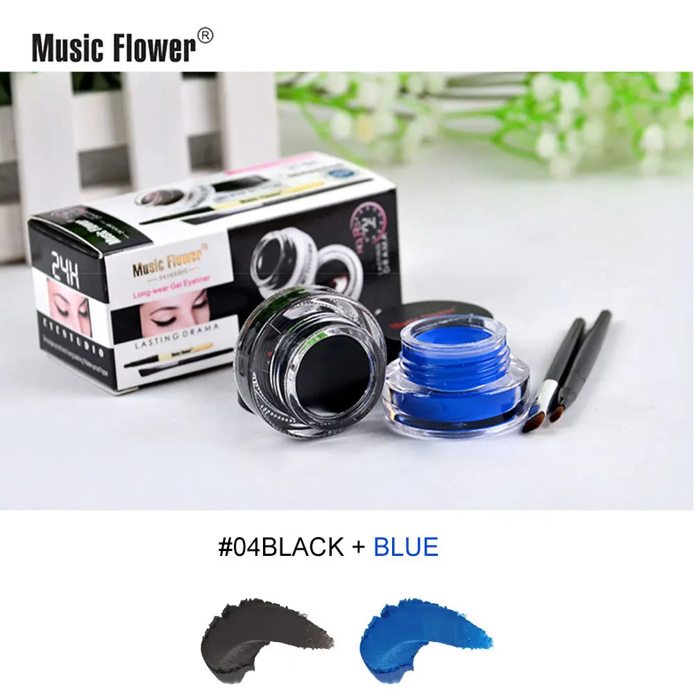 Music Flower двухцветный высекательный пресс машины для подводка для глаз чёрный; коричневый Водонепроницаемый 2 бутылки водостойкий макияж плотная гладкая карандаш-подводка для глаз для макияжа лица - Цвет: Black and blue