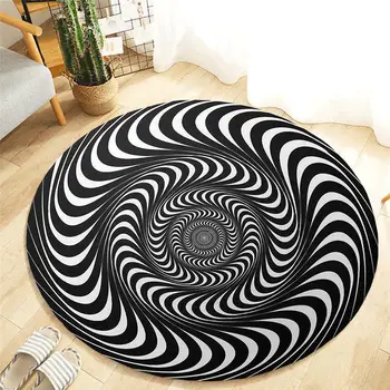 

Black White 3D Three-dimensional Stereo Vision Mat Round Flannel Living Room Doormat Tea Table Sofa Illusion Carpet Dropship