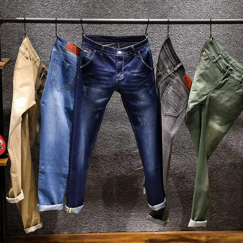 

New Fashion Brand New Skinny Jeans Men Business Casual Stretch Slim Jeans 5 Color Classic Trousers Denim Pants Jean Men