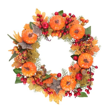 

1Pc Halloween Garland Pumpkin Maple Leaf Wreath Autumn Harvest Wreath for Decoration (Orange)