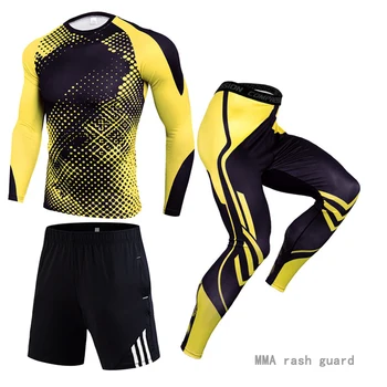 

Men's Compression Clothing 3-Piece Winter Jogging Suit Warm Base layer MMA Rashard kit Camouflage Tracksuit Leggings T shirt Set