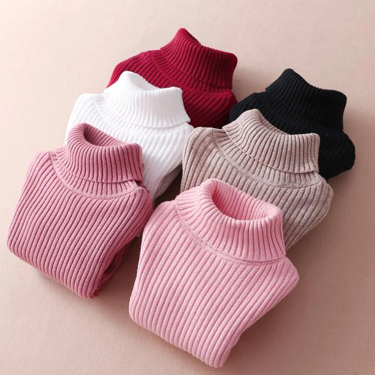 

2021 Ins New Autumn Winter Fashion Kid Sweaters Girls Turtleneck Knit Sweaters Ribbed Sweaters