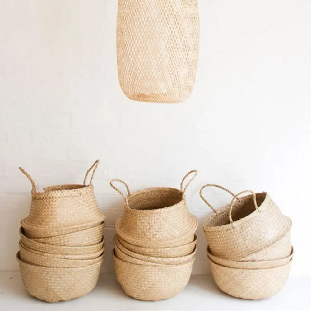 Ручная сумка Willow Grass Weave портативный шоппинг прочные цветочные горшки тканые ручные игрушки для хранения Складная корзина деревянный цвет