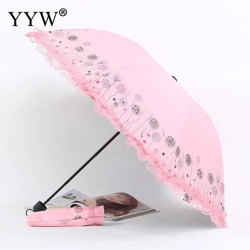 Креативный складной зонт кружева Одноцветный мешок зонты, дождь женщин зонтик дети пластиковые Paraguas зонтик машина Ambrella - Цвет: peach pink