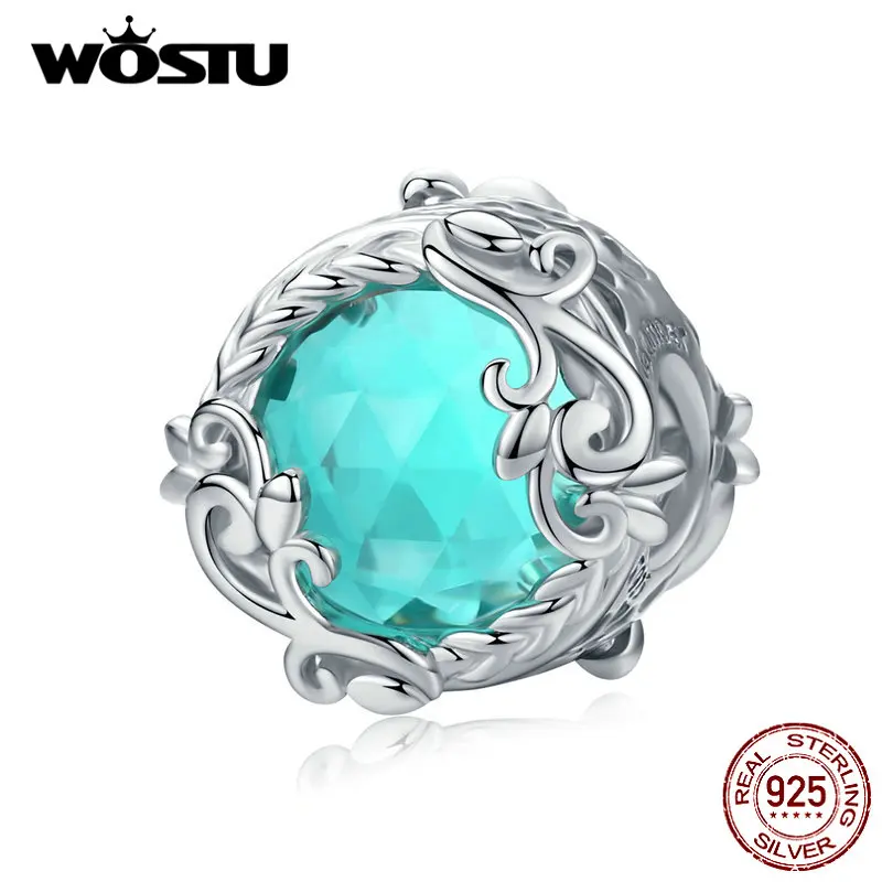 WOSTU настоящее 925 пробы Серебряный цветок лэмпворк бусины круглый кристалл подвески подвеска подходит для