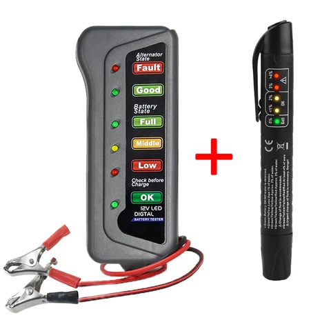 Fluid Tester 12V Digital Battery Alternator Tester 6 LED Display Battery Testers Oil Quality Check Pen for Car Motorcycle