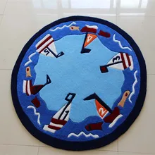 Круглый ковер с изображением парусника из мультфильма, брендовый голубой Круглый Детский ковер