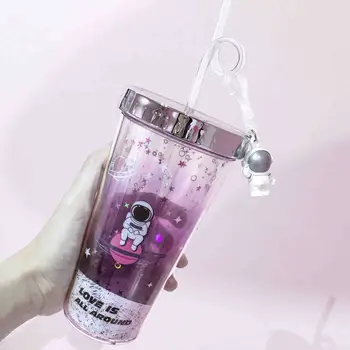 

Water Cup With Straw Plastic Large Capacity Simple Double Layer Cup Heat Resistance Of Cup Body Star Anti Falling Cute Cup