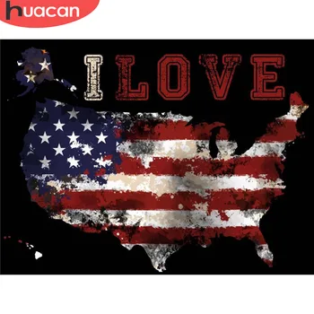 

HUACAN Diamond Painting With Square Rhinestones American Map Diamond Mosaic Diamond Embroidery Cartoon Flag Diamond Picture