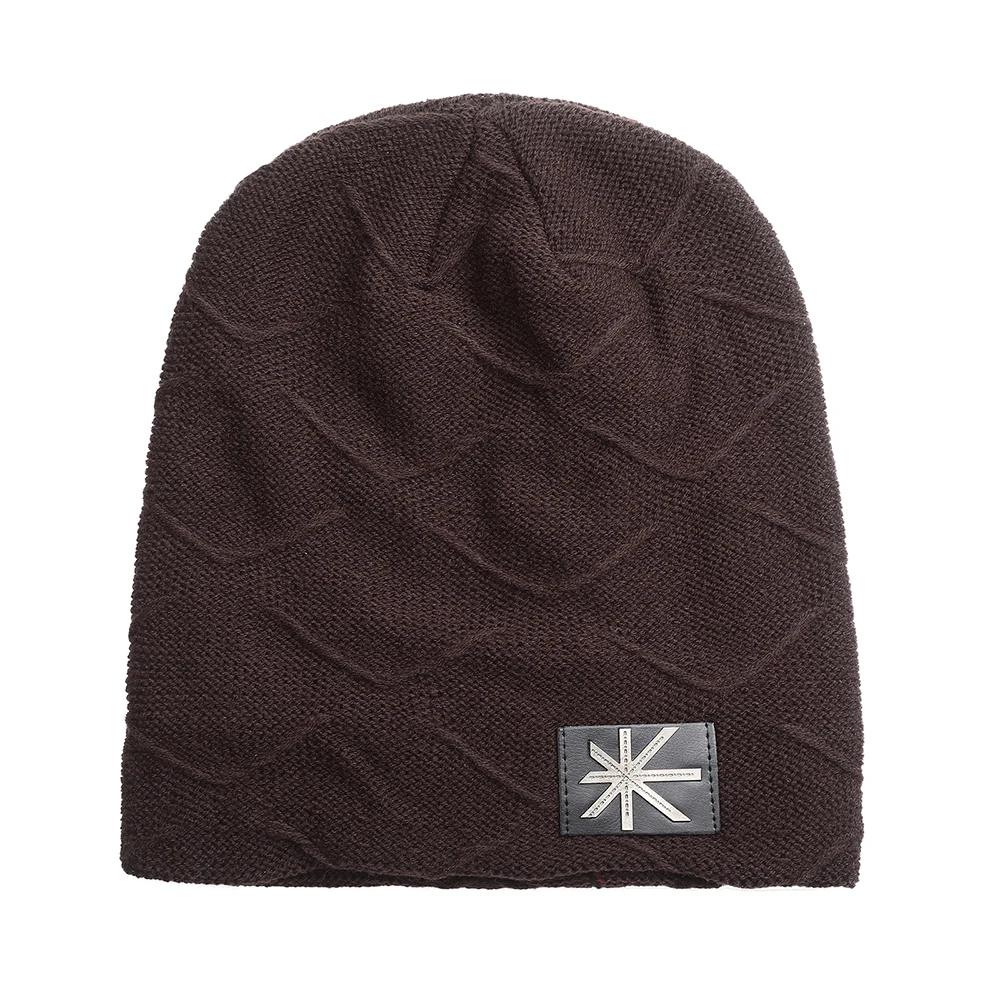 WELROG вязаная утолщенная и флисовая подкладка Skullies шапка зимняя громоздкая теплая шапка для мужчин и женщин головной убор громоздкие вязаные крючком шапочки - Цвет: Коричневый