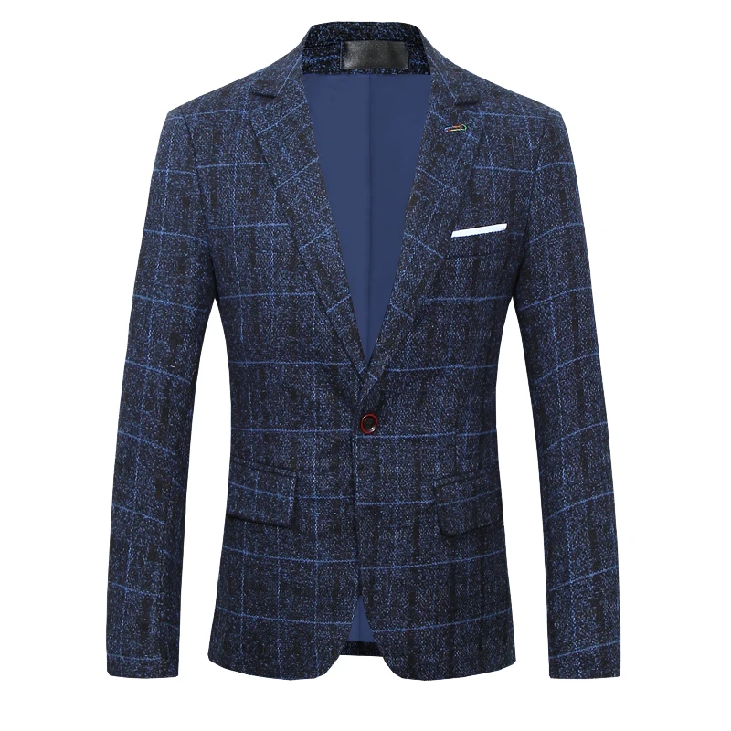 Royal Blue Британский стиль, Мужской Блейзер, пиджак, весна, новинка, клетчатый Блейзер, мужской, приталенный, деловой, одежда, Повседневный, блейзеры, мужские костюмы 5XL-S - Цвет: Royal Blue
