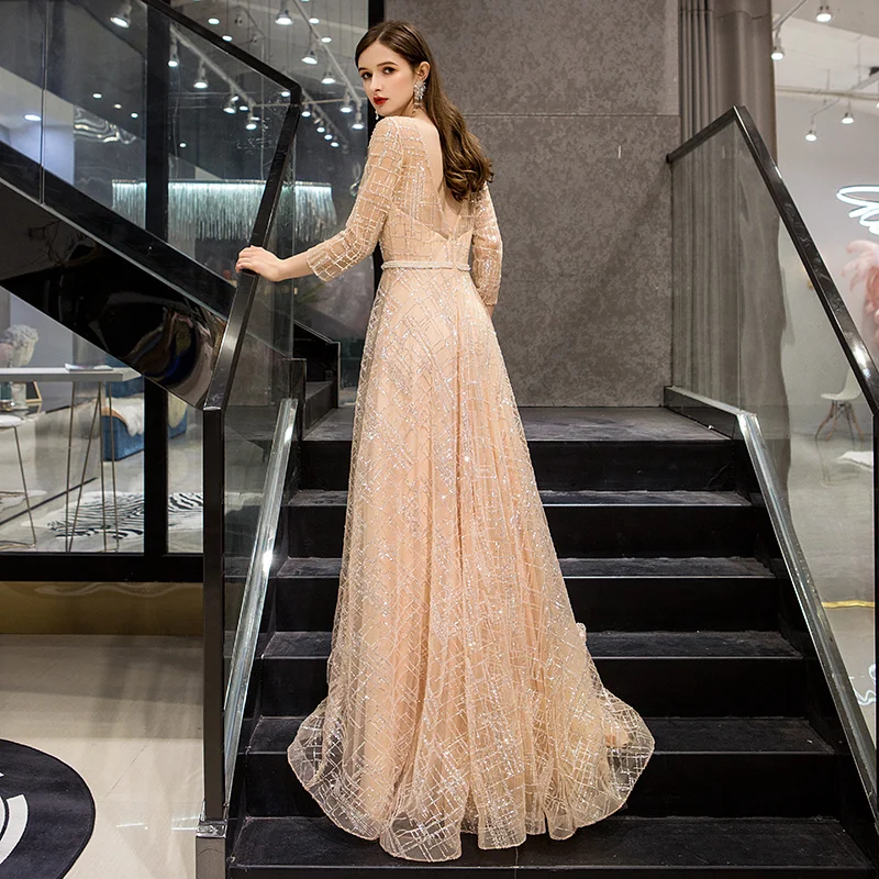 CEEWHY vestido de festa, роскошное вечернее платье с длинным рукавом, вечернее платье Soiree Дубай, вечернее платье с открытой спиной, Длинные вечерние платья