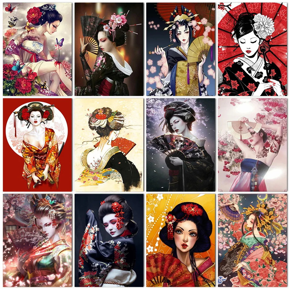 DesignQ Set Copripiumino Orientale Geishas & Dragons, 100% Microfibra Di Poliestere, Stampa Vivace