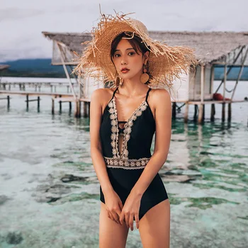 

Sexy One Piece Swimsuit Women's Large Size Swim Suits Swimwear Solid Swimming Costume New Female Bikini Hollow Block Hot