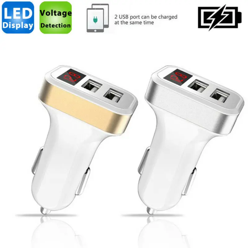 

New Dual USB Car Charger LED Digital Display GPS Auto Fast C Memory card