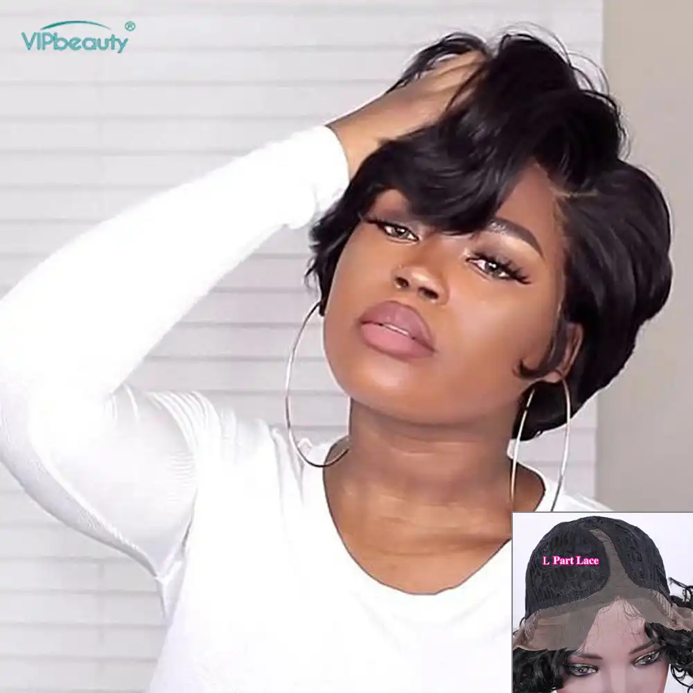 Vipbeautyサイド前髪lパートレースウィッグルース波150密度レミペルーショートボブ人毛ウィッグ黒人女性 人毛レースウィッグ Aliexpress