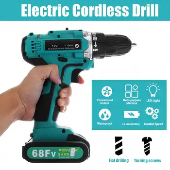 

68FV Cordless Drill 2 Speed Adjustment Large Capacity Battery 28Nm Li-ion Electric Drill LED Lighting With Charger