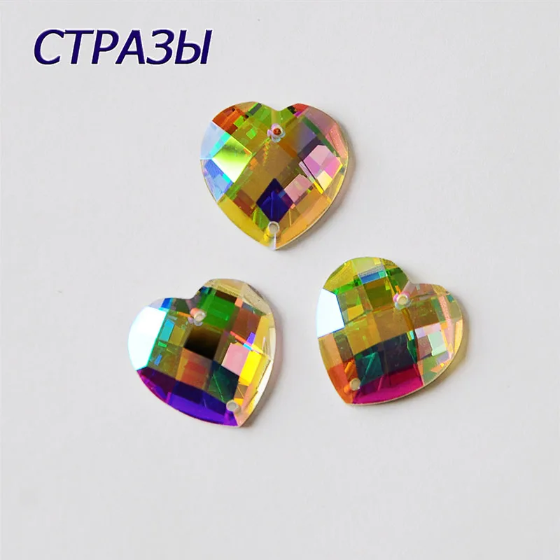 CTPA3bI 2201TH в форме сердца пришить стеклянные стразы AB Flatback два отверстия приложения одежды DIY чехол для одежды Strass
