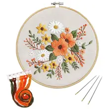 Diy carimbado bordado kit estilo europeu flores padrão de plantas com bordado hoop fio agulhas para iniciantes