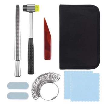 

9Pcs Ring Sizer Guage Jewelers Hammer Mandrel Finger Sizing Ring Measuring Tools U4LE