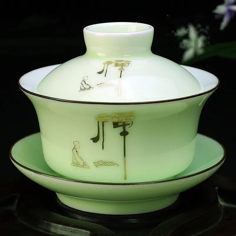 

High Quality Hand Painted Lotus Ceramic Porcelain Gaiwan Chinese Teaset Tea Set Teaware Tureen Sancai Tea Cup Pu'er Kettle