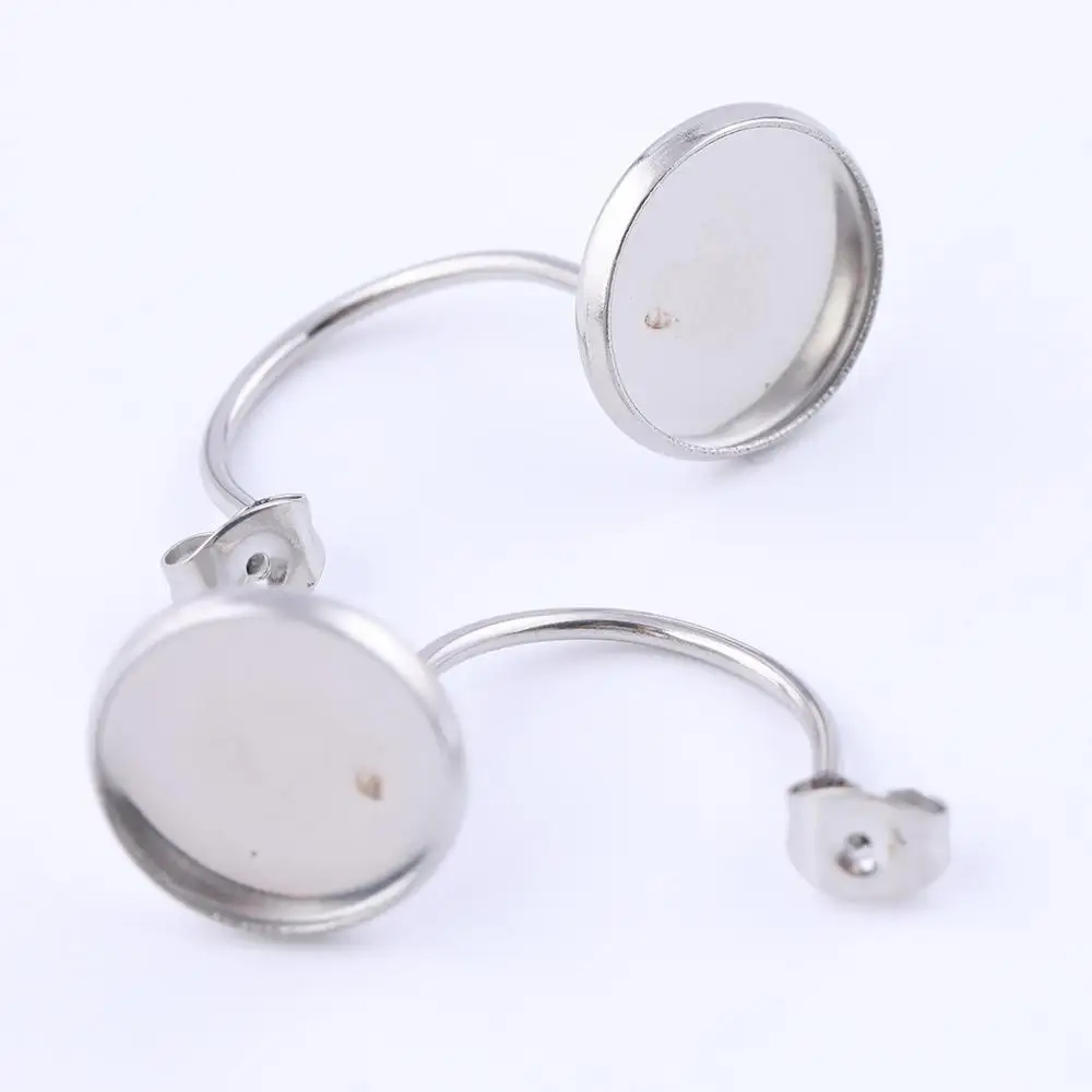 

10pcs stainless steel ear wire hooks findings dia 12mm cabochon earrings base setting blanks with backs diy jewelry accessories