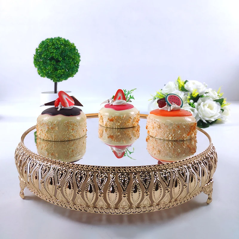 1PC Metal Wedding Cake Stand Decoration Party Mirror Tray Dessert Electroplate Gold Cupcake Table Home Display Tools