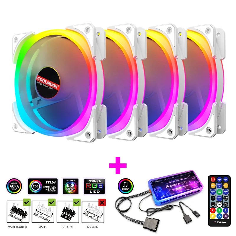 

Coolmoon SJ101 5V ARGB Fan 6 Kit AURA SYNC with IR Remote Quiet 120mm Computer Case CPU Cooler and Radiator RGB Case Fans