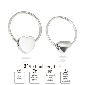 

Blank Polish Heart Beads Key Chain 304 Stainless Steel Key Rings/key Holder/key Fob/key Accessories DIY Jewelry Making 10pcs