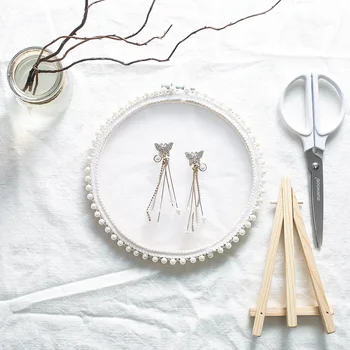 

Northern European style Pearl yarn bamboo plate embroidery stretch jewelry display frame wall hanging ornaments