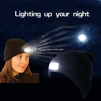 

New Winter 5 LED Light Knit Cap Neutral Warm Wool Cap Multi-purpose Camping Night Fishing Super Bright Hooded Warm Cap