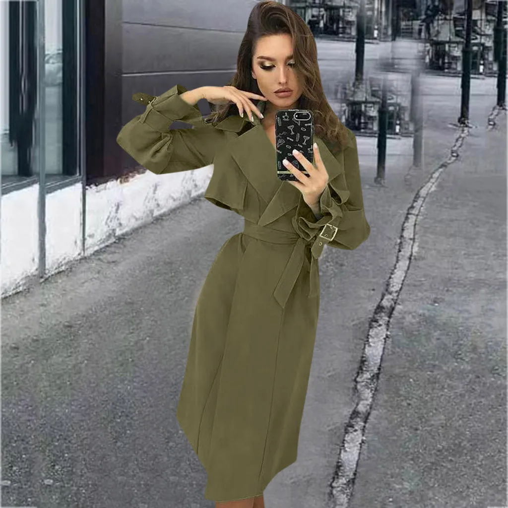 JAYCOSIN, новинка, Женская куртка, однотонная, с поясом, ветровка, повседневное, длинное пальто, модное, дикое, тонкое, для осени и зимы, для офиса, на каждый день