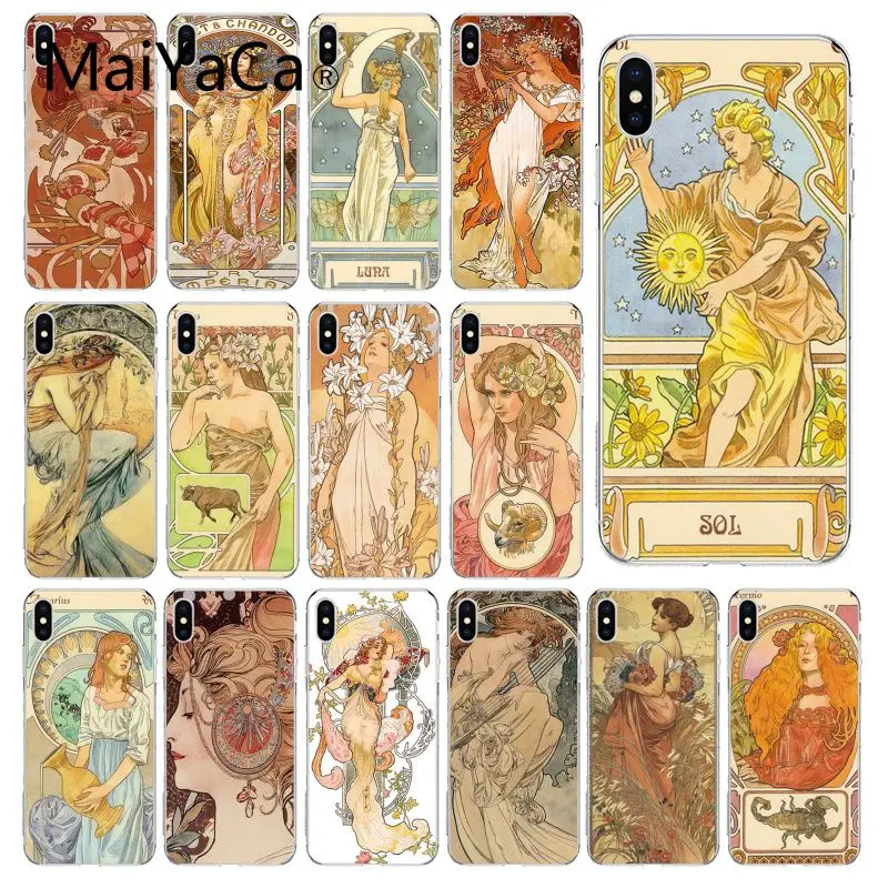 

MaiYaCa art poster ALPHONSE MUCHA Slim Novelty Fundas Phone Case for iPhone 8 7 6 6S Plus X XS MAX 5 5S SE XR 10 Fundas Capa