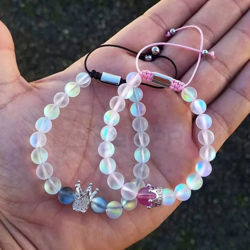 New design AB Frost Crystal Beads CZ Crown Queen Charm Beads Men Macrame Lovers Bracelet Women - Image 5